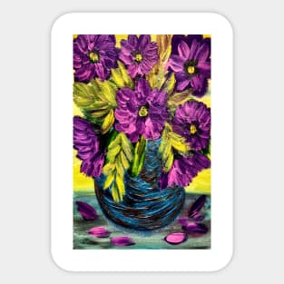 Bright purple flowers on a turquoise vintage vase Sticker